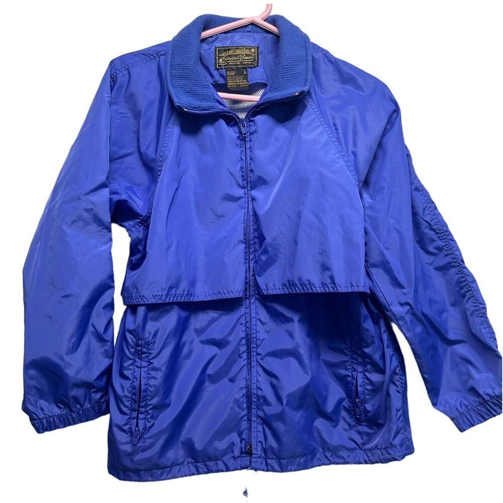 Eddie Bauer Vintage Womens Petite Small Royal Blue Nylon Windbreaker Jacket